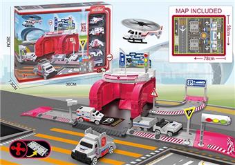 HOSPITAL AIRPORT RAIL SET (WITH 4 PLASTIC CARS, 1 AIRCRAFT, 8 ROAD SIGNS)   ITEM NO.： W001045