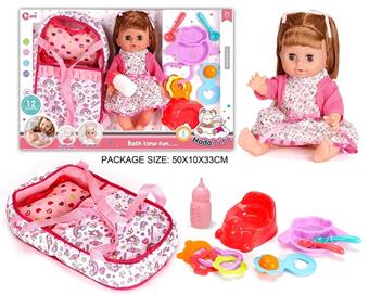 14 inch vinyl 12 tone doll carrying basket care set   ITEM NO.： W002372