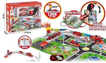 MULTI FUNCTIONAL PORTABLE MAP STORAGE BAG, FIRE EJECTION TRACK (ALLOY CART) (EQUIPPED WITH 2 ALLOY CARTS, 1 ROAD SIGN, 1 MAP, 1 HANDBAG, 23PCS)   ITEM NO.： W001036
