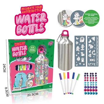 DIY Unicorn Sticker Graffiti Water Bottle (500ML, 5-Color Watercolor Pen)   ITEM NO.： W000450