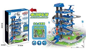 (GCC) LIGHTING MUSIC MULTI-FUNCTIONAL FOUR-STOREY POLICE LIFT PARKING LOT SET (WITH 2 ALLOY CARS, 1 LIGHTHOUSE, 1 ROAD SIGN, 1 ENVIRONMENTAL MAP 58X78CM) 78PCS (3 X 1.5V AA BATTERIES NOT INCLUDED)   ITEM NO.： W001035