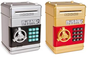 Xiaomen Luxury - Mini Safe Cartoon ATM Electric Password Storage Automatic Rolling Money Machine Coin Deposit Can Simulation Puzzle Toy   ITEM NO.： W000340