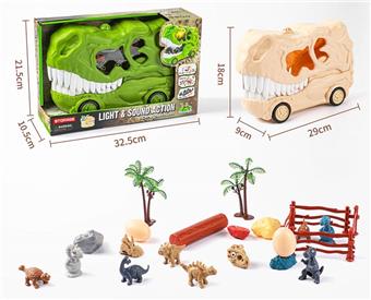 Dinosaur bone storage car model-scene combination, with sound and light (sound and light version, 2 colors mixed)   ITEM NO.： W002179