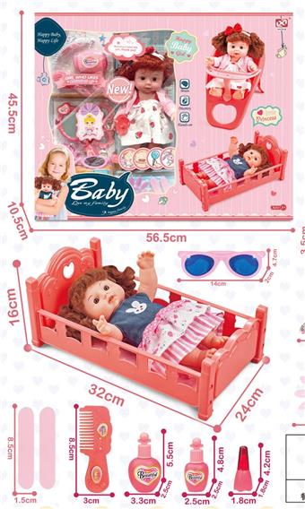 11 INCH FULL ENAMEL DOLL DINING CHAIR AND BED DECORATION SET   ITEM NO.： W001185