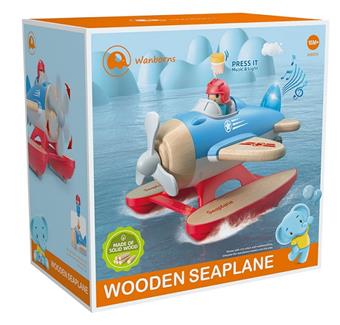 Wooden seaplane with music, lighting, and electric package (red body, blue background/blue body, red background)   ITEM NO.： W002347