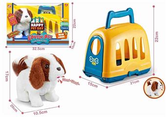 (GCC) Children's electric plush dog toy, family toy, dog cage that can bark and walk, window box packaging   ITEM NO.： W001400