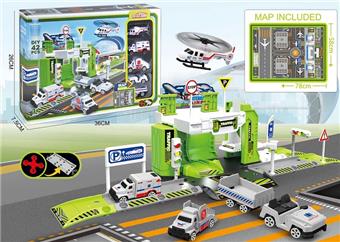 CITY AIRPORT RAIL SET (WITH 4 PLASTIC CARS, 1 AIRCRAFT, 8 ROAD SIGNS)   ITEM NO.： W001044