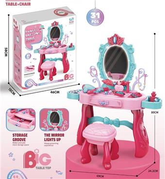 Princess dressing table with feet, chair, and simulated lighting   ITEM NO.： W001989
