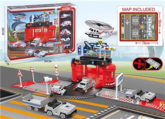 FIRE FIGHTING AIRPORT RAIL SET (WITH 4 PLASTIC CARS, 1 AIRCRAFT, 8 ROAD SIGNS)   ITEM NO.： W001043