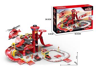 (GCC) ALLOY FIRE STATION PARKING LOT PACKAGE (WITH 2 VEHICLES AND 1 AIRCRAFT)   ITEM NO.： W001028