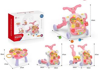 (GCC) FOUR IN ONE CAKE WALKING CAR (PINK) CHILDREN'S PUZZLE ENLIGHTENMENT EARLY EDUCATION TOYS MULTI FUNCTIONAL WALKING CAR BABY COMFORT TOYS CREATIVE TOYS   ITEM NO.： W001790