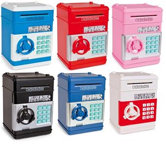 Xiaomen Classic - Mini Safe Cartoon ATM Electric Password Storage Automatic Rolling Money Machine Coin Deposit Can Simulation Puzzle Toy   ITEM NO.： W000339