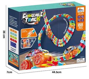 Versatile building blocks DIY rainbow suction adhesive music assembly rail car (electric rainbow lights) 188PCS   ITEM NO.： W000925