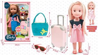 (GCC) 13 INCH BLOWN BOTTLE BODY ENAMEL HEAD DOLL TRAVEL EDITION SET   ITEM NO.： W001173