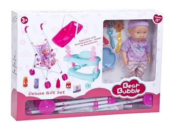 12 inch blow molded doll+basket+walker+0881 plastic cart+accessories   ITEM NO.： W001587