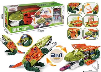 Deformable dinosaur alloy catapult storage vehicle (equipped with 2 alloy vehicles and 7 road signs)   ITEM NO.： W001046