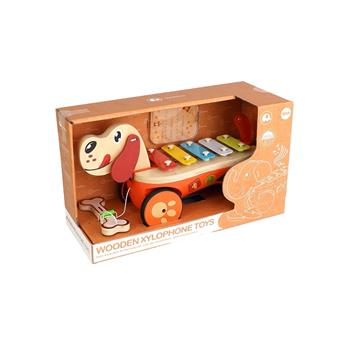 Wooden dog playing piano with music and lighting   ITEM NO.： W002348