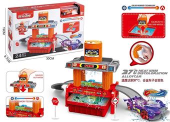 Fire truck wash set (equipped with 1 color changing alloy car and 8 road signs)   ITEM NO.： W001042