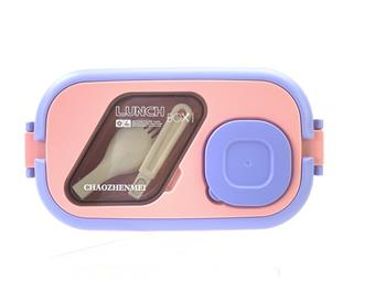 Qingyue double-layer four compartment lunch box (with spoon 1550ML) Material: PP,PE,PS   ITEM NO.： W007476