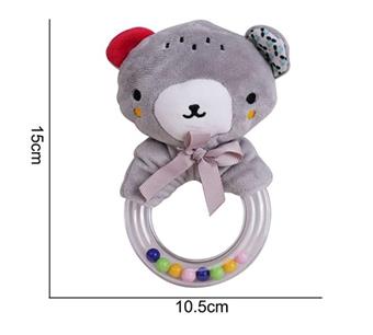 Plush toy with rubber ring, hand cranked bell, grizzly bear   ITEM NO.： W011473