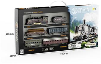 Retro train model (1 locomotive, 5 carriages, and 19 tracks)   ITEM NO.： W007178