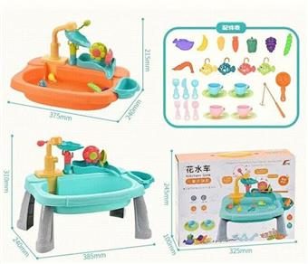 Children's Flower Water Cart Electric Dinosaur Dishwasher 3-in-1 Dishwasher with Recirculating Water, Fishing Plate, Playful Toy Dinosaur Dishwasher   ITEM NO.： W016894