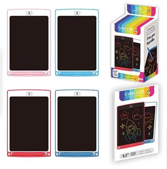Display box containing 12 pieces of 4-color 8.5-inch LCD white surface sticker, ABS LCD writing board, color screen (including one CRR205 battery)   ITEM NO.： W012859