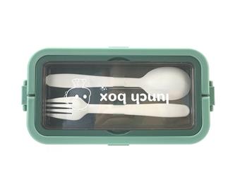 Creative double-layer storage lunch box (rectangular) (can be stored as a single layer) (with fork spoon 550ml+900ml) Material: PP,AS,SILICONE   ITEM NO.： W007520