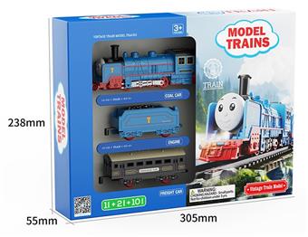 Retro train model track car (cartoon face) (1 locomotive, 2 carriages, and 10 tracks)   ITEM NO.： W007173