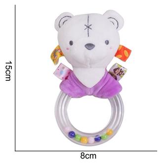 Plush toy with colored rubber ring, hand cranked bell, purple bear   ITEM NO.： W011674