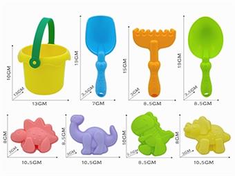 Soft Beach Tool Bucket Set 8PCS Dinosaur Edition   ITEM NO.： W014751