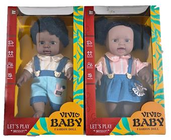 12 inch full body adhesive tape hair black baby doll (fat child baby doll) standing posture 2 mixed designs   ITEM NO.： W005477