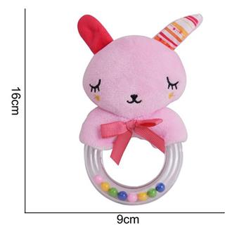 Plush toy rubber ring hand cranked bell rabbit with pink bow tie   ITEM NO.： W011469