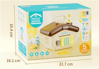 Puzzle early education sound and light house type electronic piggy bank - Little Bear model (password protection, fingerprint authentication simulation, automatic note rolling, English IC; comes with a pack of banknotes and an English manual)   ITEM NO.： W007114