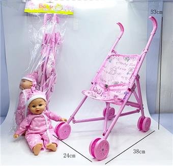 Plastic cart with 30cm cotton doll   ITEM NO.： W011914