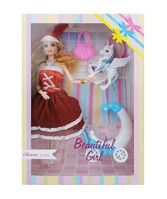 New 11.5-inch solid Christmas Barbie with earrings, necklace, bracelet, handbag, Pegasus cart   ITEM NO.： W033136