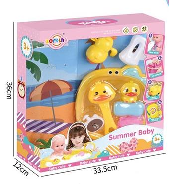 12 inch bathtub doll set (doll+bathtub+soap+bath brush+little yellow duck+bath ball+shower gel bottle+milk bottle+chain swimming duck) without IC   ITEM NO.： W036161