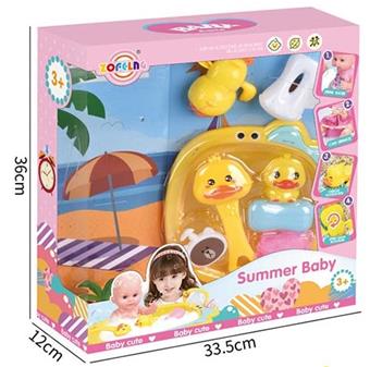 12 inch bathtub doll set (doll+bathtub+soap+bath brush+little yellow duck+bath ball+shower gel bottle+milk bottle+chain swimming duck) without IC   ITEM NO.： W036159