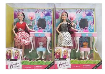 New 11.5-inch physical Barbie Princess family themed leisure set with pet cat and dog vanity   ITEM NO.： W033461