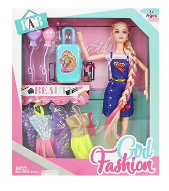 New 11.5-inch full body fashion skirt Fried Dough Twists braid long hair Barbie with luggage balloon plastic parts, hanging clothes accessories   ITEM NO.： W033496