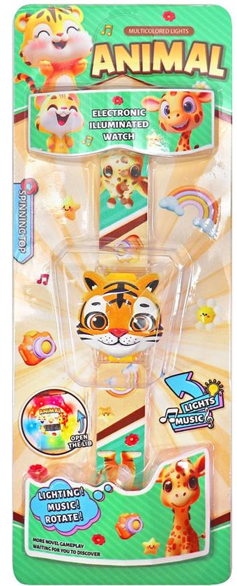 Tiger 360 degree rotating 3D head light music flip watch   ITEM NO.： W027889