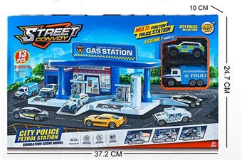 Urban alloy fire gas station parking lot (equipped with 2 alloy vehicles)   ITEM NO.： W028727