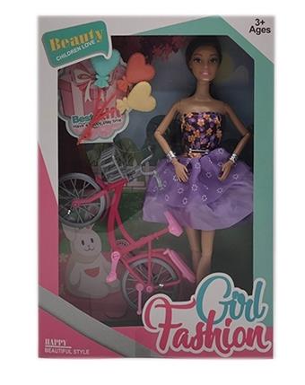 New 11.5-inch solid body fashion short skirt Barbie with wristband, balloon, bicycle accessories   ITEM NO.： W033490