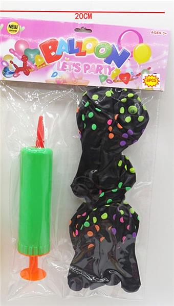 8 black dot patterned balloons+1 pump   ITEM NO.： W027757