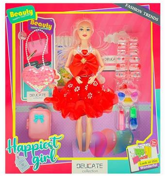 New 11.5-inch 9-joint solid body fashionable high-end dress Barbie with wristband, necklace, heart-shaped hair clip, suitcase, makeup blister set   ITEM NO.： W033737