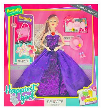New 11.5-inch 9-joint solid body fashionable high-end sequin dress Barbie with wristband, necklace, pentagram hair clip, candy hair clip, fashionable top hat   ITEM NO.： W033736