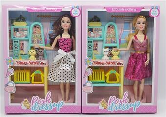 New high-end 11.5-inch body fashion Barbie with dog makeup stand   ITEM NO.： W033275