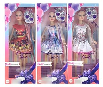 New 11.5-inch solid body fashionable short skirt, Barbie princess with earrings, three randomly mixed styles   ITEM NO.： W033451