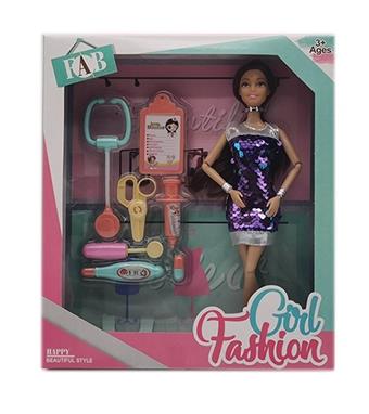 New 11.5-inch solid body fashion short skirt Barbie with necklace, wristband, stethoscope, scissors, syringe vacuum formed accessories   ITEM NO.： W033499