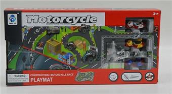 Racing cloth carpet with 3 plastic motorcycles   ITEM NO.： W019826